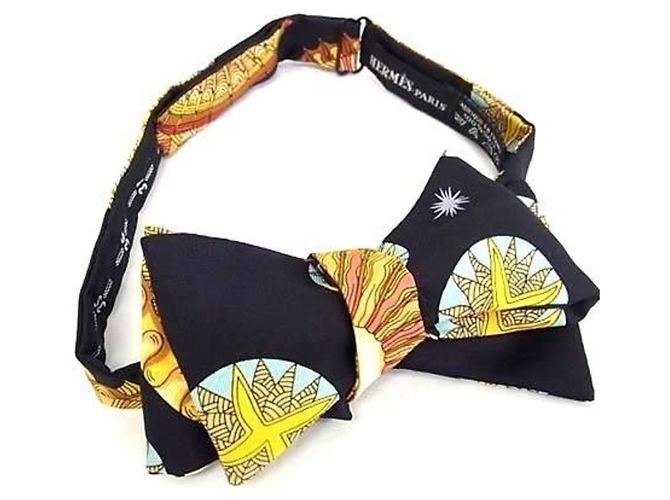 Hermès HERMES LE ROY SOLEIL (Sun King) Set Fascia Cummerbund e Papillon Nero Multicolore Giallo - vista 2