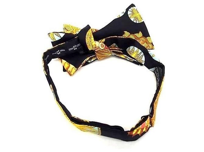 Hermès HERMES LE ROY SOLEIL (Sun King) Set Fascia Cummerbund e Papillon Nero Multicolore Giallo - vista 3