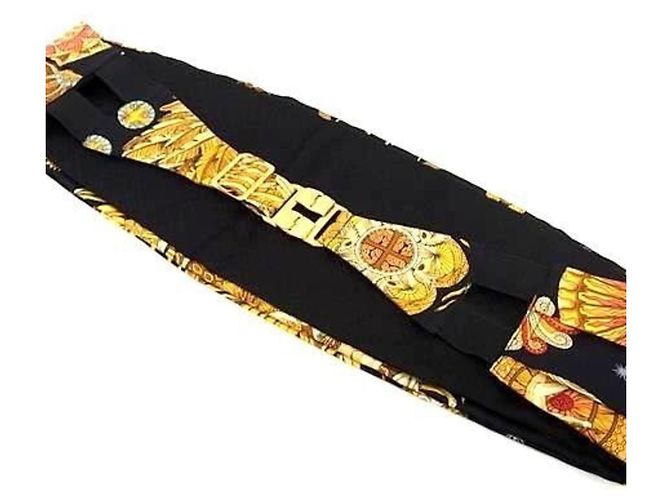 Hermès HERMES LE ROY SOLEIL (Sun King) Set Fascia Cummerbund e Papillon Nero Multicolore Giallo - vista 6