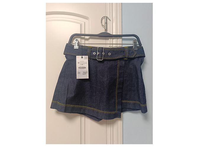 Zara Denim-Rockhose in Dunkelblau mit Gürtel - Ansicht 12