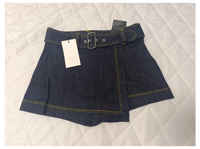 Zara Denim-Rockhose in Dunkelblau mit Gürtel - Ansicht 8