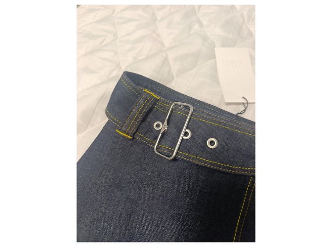 Zara Denim-Rockhose in Dunkelblau mit Gürtel - Ansicht 9