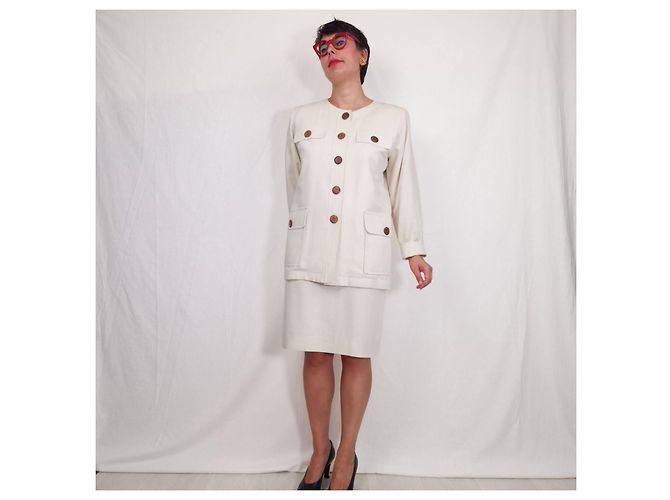 Conjunto de saia branco Yves Saint Laurent Variation em viscose - vista 10