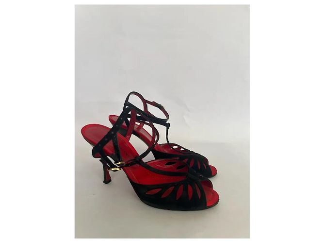 Dolce & Gabbana Sandali con Tacco in Camoscio Nero e Rosso - vista 5
