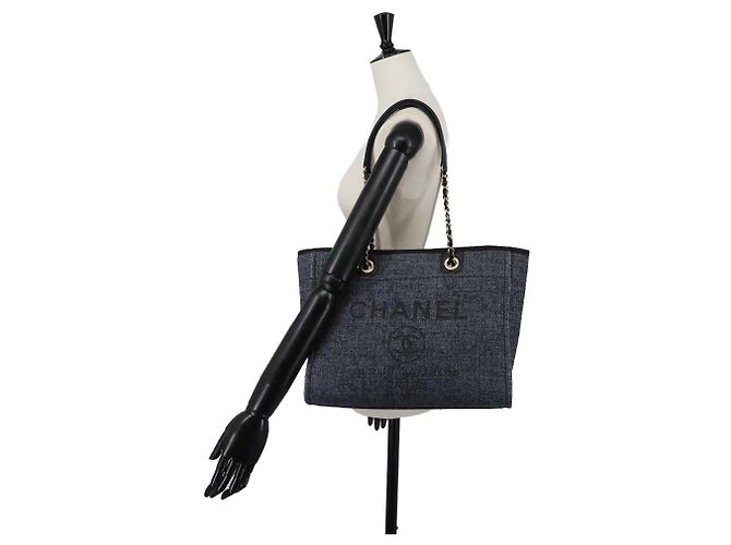 Chanel Deauville MM Shopper mit Kette Marineblau - Ansicht 10