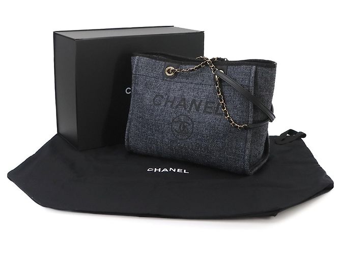 Chanel Deauville MM Shopper mit Kette Marineblau - Ansicht 2