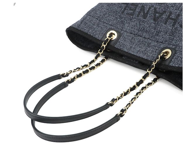 Chanel Deauville MM Shopper mit Kette Marineblau - Ansicht 6
