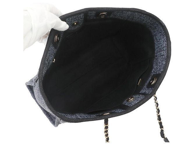 Chanel Deauville MM Shopper mit Kette Marineblau - Ansicht 7