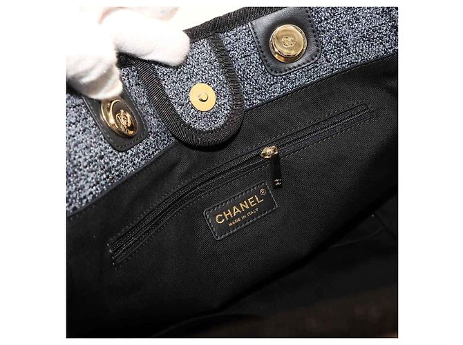 Chanel Deauville MM Shopper mit Kette Marineblau - Ansicht 8