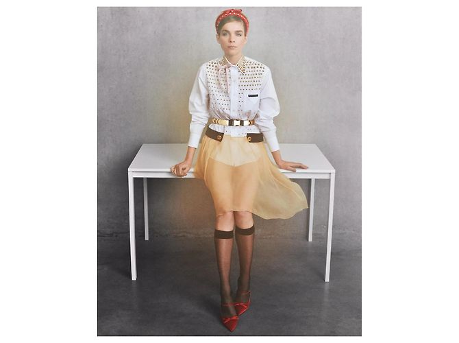 Vestido Prada Runway SS19 de seda con tachuelas Negro Blanco Beige - vista 18