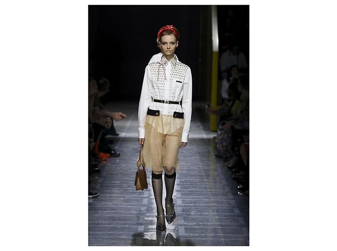 Vestido Prada Runway SS19 de seda con tachuelas Negro Blanco Beige - vista 2
