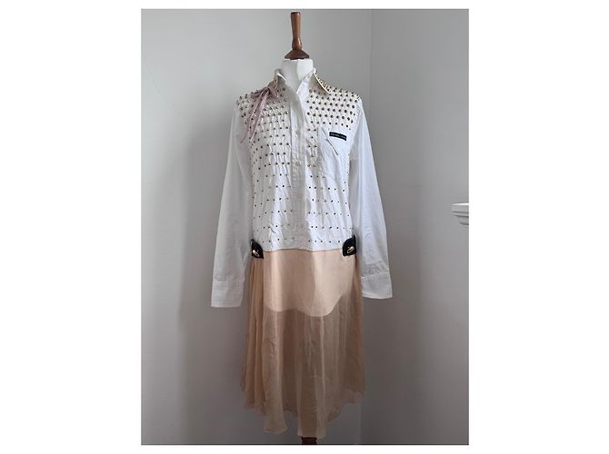 Vestido Prada Runway SS19 de seda con tachuelas Negro Blanco Beige - vista 3