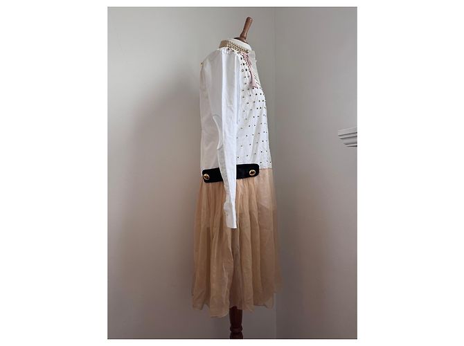 Vestido Prada Runway SS19 de seda con tachuelas Negro Blanco Beige - vista 4
