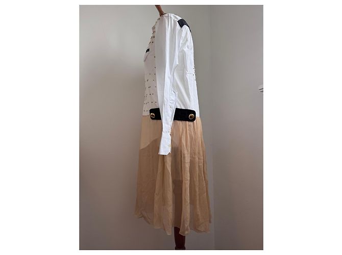 Vestido Prada Runway SS19 de seda con tachuelas Negro Blanco Beige - vista 5