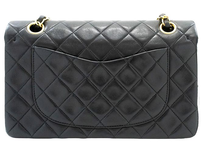 Chanel Vintage Classic Double Flap Quilted Lambskin Small Nero - vista 2