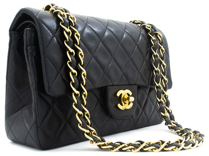 Chanel Vintage Classic Double Flap Quilted Lambskin Small Nero - vista 3