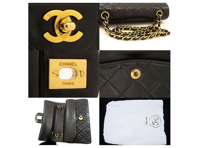 Chanel Vintage Classic Double Flap Quilted Lambskin Small Nero - vista 7