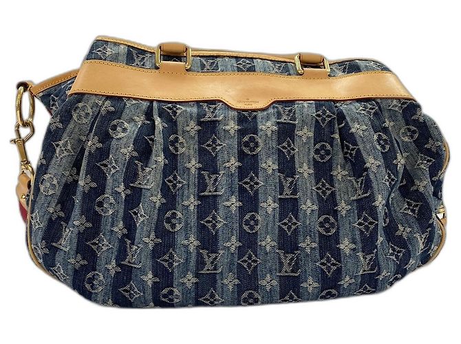 Borsa Louis Vuitton Cabas Raye GM Blu - vista 3