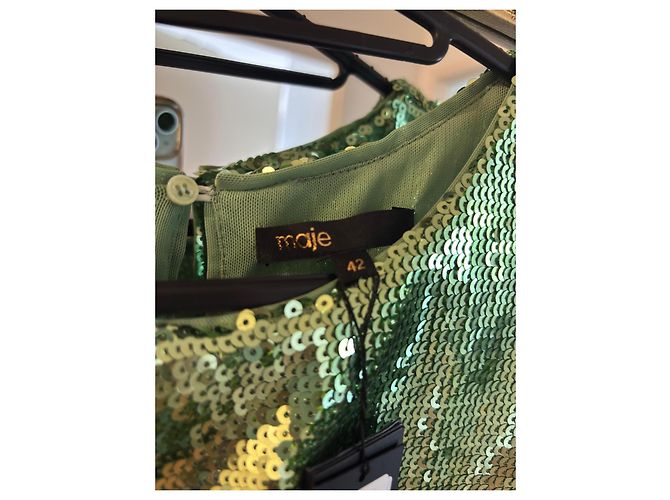 Maje grünes Paillettenkleid ärmellos - Ansicht 4