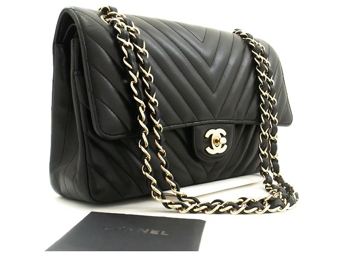 Chanel Timeless - Classic Double Flap Chevron Lambskin Medium Nero - vista 3
