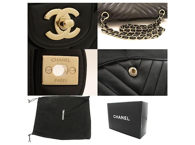 Chanel Timeless - Classic Double Flap Chevron Lambskin Medium Nero - vista 7