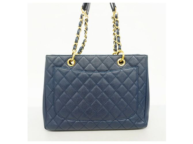 Borsa Tote Chanel in vitello grana blu navy - vista 9