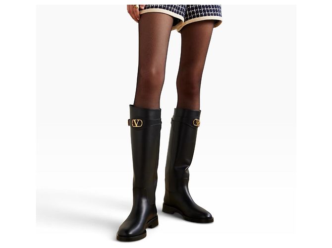 Valentino Garavani Botas altas de piel VLogo Negras Negro - vista 5