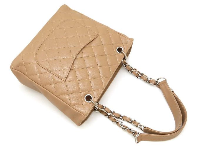 Chanel Beige Grained Calfskin Chain Tote PST A50994 - vista 5