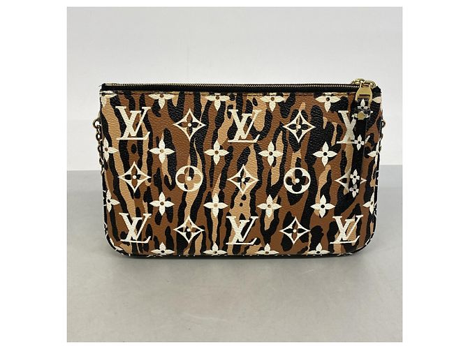 Louis Vuitton Monogram Jungle Pochette Double Zip Shoulder Bag Marrone Nero - vista 9