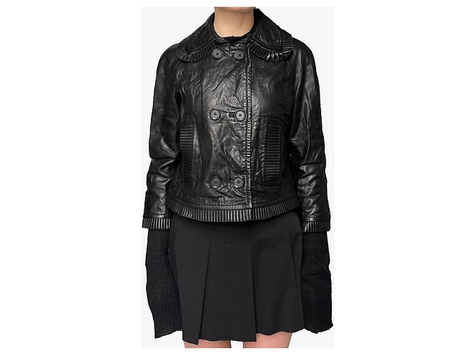 Red Valentino Dream Lammlederjacke zweireihig mit Rüschen Schwarz - Ansicht 2