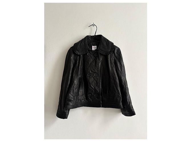 Red Valentino Dream Lammlederjacke zweireihig mit Rüschen Schwarz - Ansicht 3