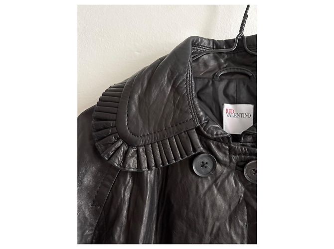 Red Valentino Dream Lammlederjacke zweireihig mit Rüschen Schwarz - Ansicht 4