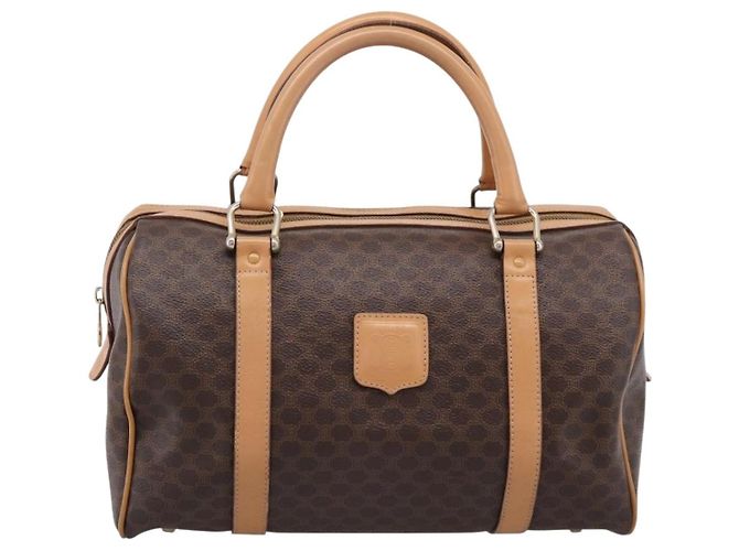 Céline Borsa Boston CELINE Macadam Canvas PVC Leather Brown Gold Auth 197624A Marrone D'oro - vista 13