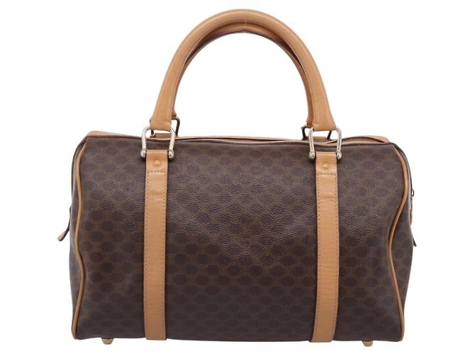 Céline Borsa Boston CELINE Macadam Canvas PVC Leather Brown Gold Auth 197624A Marrone D'oro - vista 2