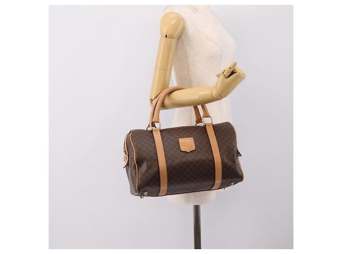 Céline Borsa Boston CELINE Macadam Canvas PVC Leather Brown Gold Auth 197624A Marrone D'oro - vista 21