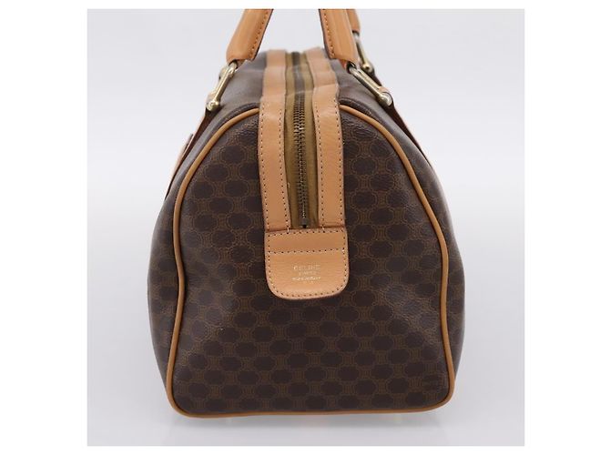 Céline Borsa Boston CELINE Macadam Canvas PVC Leather Brown Gold Auth 197624A Marrone D'oro - vista 4