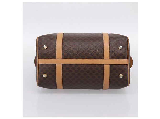Céline Borsa Boston CELINE Macadam Canvas PVC Leather Brown Gold Auth 197624A Marrone D'oro - vista 5