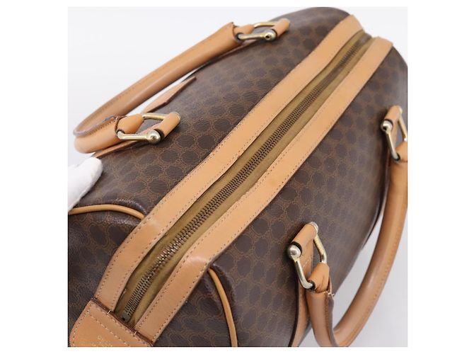 Céline Borsa Boston CELINE Macadam Canvas PVC Leather Brown Gold Auth 197624A Marrone D'oro - vista 6