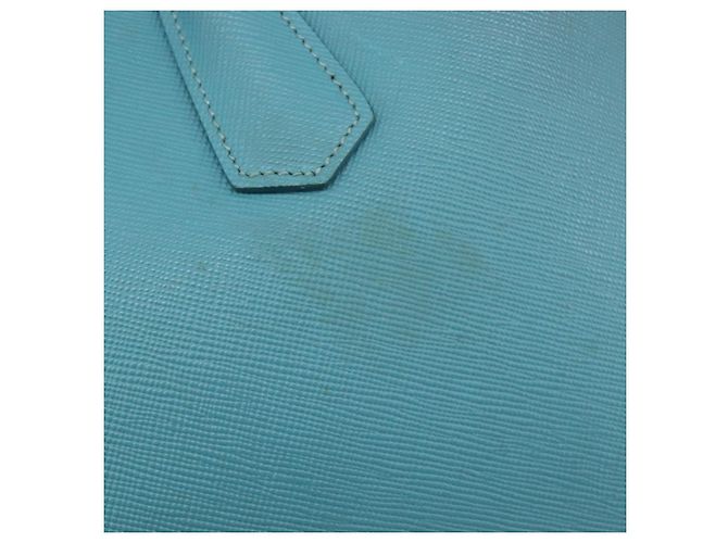 Borsa Tote PRADA Pelle Saffiano 2 vie Blu Chiaro Oro Auth 195486A D'oro - vista 10