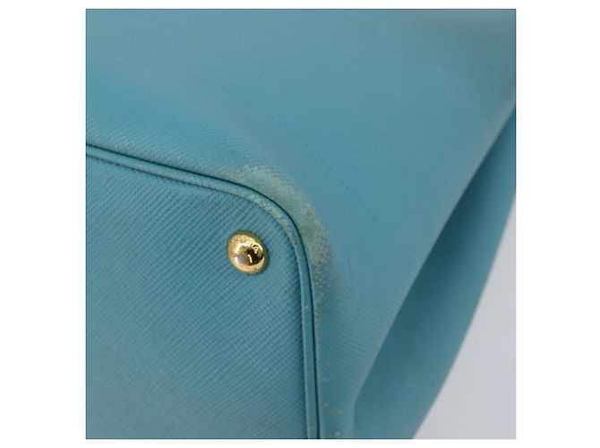 Borsa Tote PRADA Pelle Saffiano 2 vie Blu Chiaro Oro Auth 195486A D'oro - vista 16