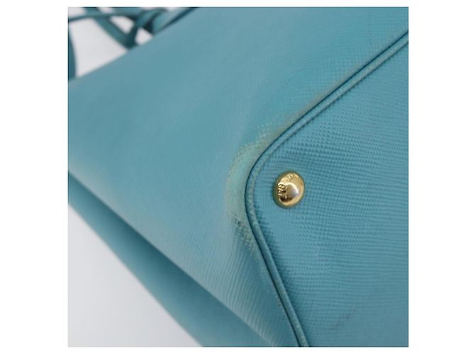 Borsa Tote PRADA Pelle Saffiano 2 vie Blu Chiaro Oro Auth 195486A D'oro - vista 17