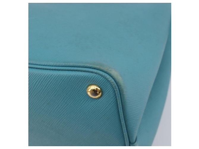 Borsa Tote PRADA Pelle Saffiano 2 vie Blu Chiaro Oro Auth 195486A D'oro - vista 18