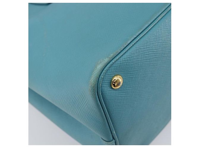 Borsa Tote PRADA Pelle Saffiano 2 vie Blu Chiaro Oro Auth 195486A D'oro - vista 19