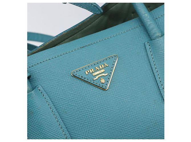 Borsa Tote PRADA Pelle Saffiano 2 vie Blu Chiaro Oro Auth 195486A D'oro - vista 20