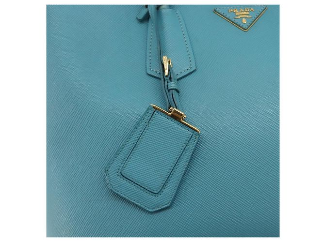 Borsa Tote PRADA Pelle Saffiano 2 vie Blu Chiaro Oro Auth 195486A D'oro - vista 21