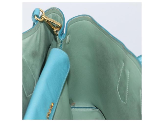 Borsa Tote PRADA Pelle Saffiano 2 vie Blu Chiaro Oro Auth 195486A D'oro - vista 24