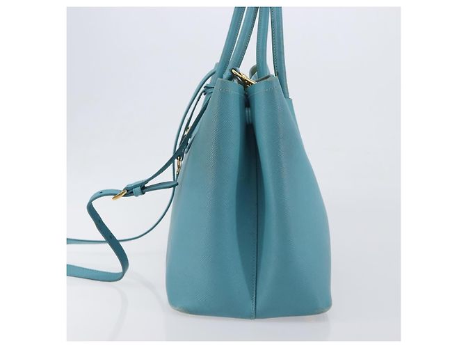 Borsa Tote PRADA Pelle Saffiano 2 vie Blu Chiaro Oro Auth 195486A D'oro - vista 3