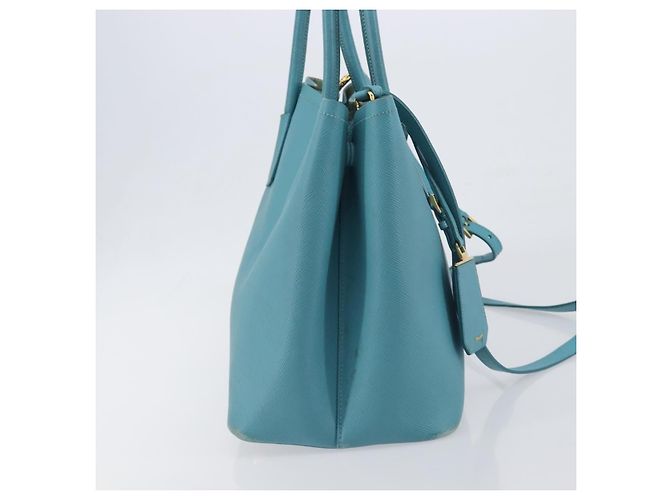 Borsa Tote PRADA Pelle Saffiano 2 vie Blu Chiaro Oro Auth 195486A D'oro - vista 4