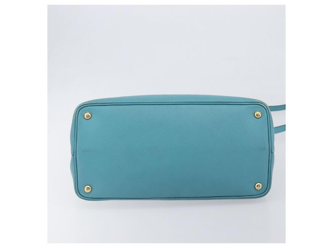 Borsa Tote PRADA Pelle Saffiano 2 vie Blu Chiaro Oro Auth 195486A D'oro - vista 5