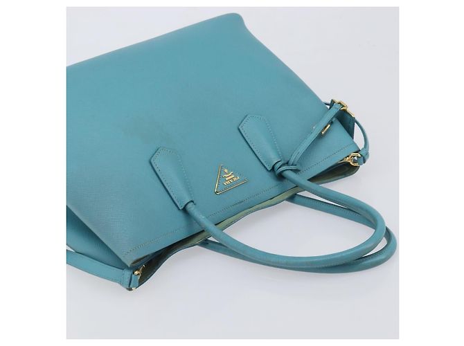Borsa Tote PRADA Pelle Saffiano 2 vie Blu Chiaro Oro Auth 195486A D'oro - vista 6